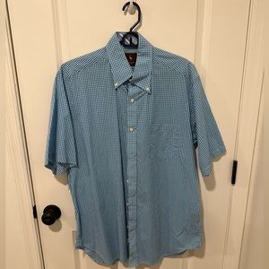 TailorByrd Blue and White Plaid Short Sleeve Button Down - Size Large L